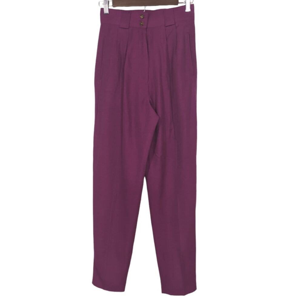 VTG High Waist Tailored Pleated Tapered Fuchia Pants Slacks Accent Buttons XS - Picture 2 of 9